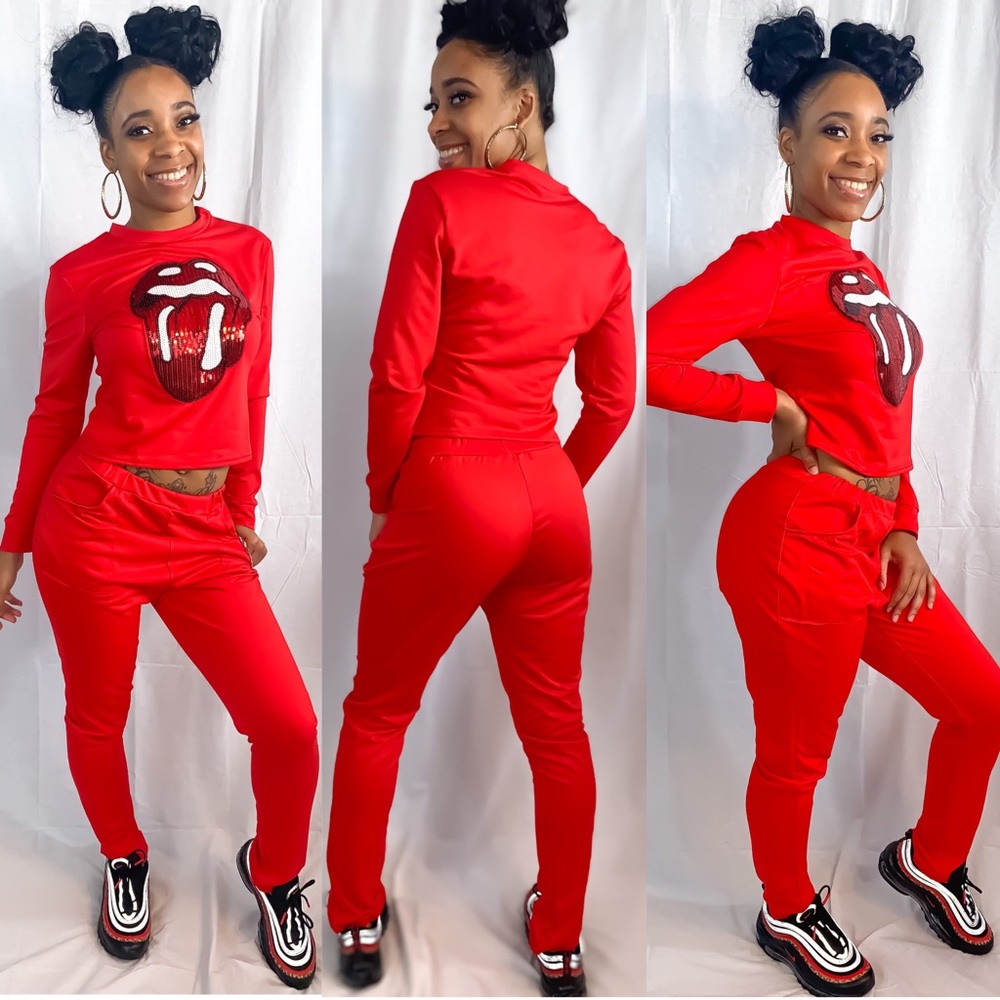 “Rolling Rebel” Red Sweater Set